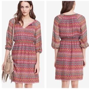 Diane Von Furstenberg Parry 100% Silk Mini Dress Size 0 Red Chevron Boho Print